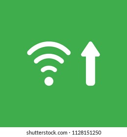 Flat vector icon concept of wireless wifi symbol with arrow moving up on green background.