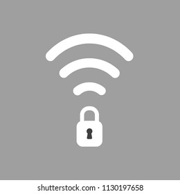 Flat vector icon concept of wireless wifi symbol with closed padlock on grey background.