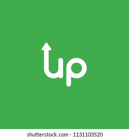Flat vector icon concept of up word with arrow moving up on green background.
