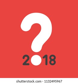 Flat vector icon concept of year of 2018 with question mark on red background.