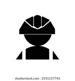 Flat vector icon of a contractor, featuring a builder man with a helmet on a white background. Suitable for personal and commercial use, with a simple yet professional design