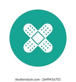 Ícone de vetor plano de ataduras adesivas cruzadas (emplastros). Símbolo de primeiros socorros, tratamento de feridas e tratamento médico. Ideal para serviços de saúde, clínicas, hospitais e infográficos de emergência.