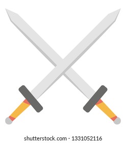 Flat vector icon of crossed sword.