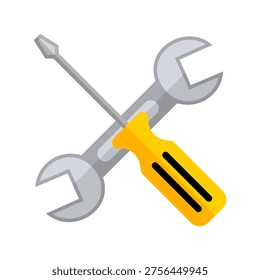 Flat Vector Icon of Crossed Wrench and Screwdriver for Technical Repair Service Maintenance Construction Work Equipment Engineering Tool Industry Fix UI Interface Graphic Design Element. Vector EPS 10