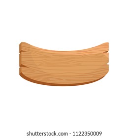 Flat vector icon of curved wooden board with natural texture. Brown signboard with place for text. Element for mobile game