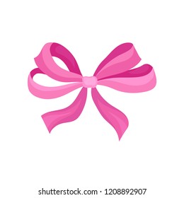 Flat vector icon of cute bright pink bow. Beautiful hair accessory for girl. Decor for gift box