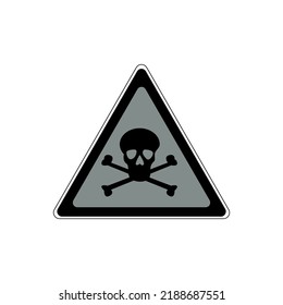 Flat vector icon of danger sign, toxic substance, triangle with skull representing biological hazard.