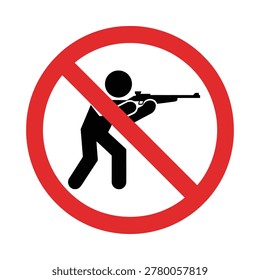 A flat vector icon depicting a prohibition symbol with a silhouette of a person aiming