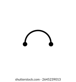 A flat vector icon depicting an upward-facing semicircular arc with filled dots at each endpoint, rendered in a precise black monoline stroke. Isolated on white.