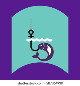 flat vector icon design collection fish on hook