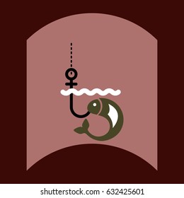 flat vector icon design collection fish on hook