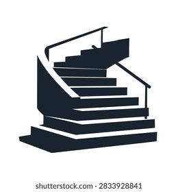 A flat vector icon design of an indoor staircase featuring steps and railings isolated on a white background.