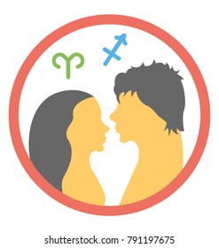 Flat vector icon design of relationship horoscope
