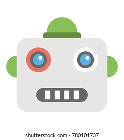 Flat Vector Icon Design Of Robot Face Emoji