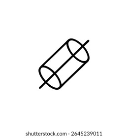 Um ícone de vetor plano de uma seção de tubo oco orientado diagonalmente com uma linha de eixo central. Estilo em linha única. Isolado no branco.