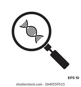 flat vector icon of dna examination and magnifying glass