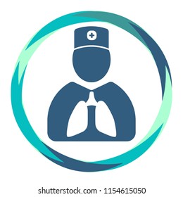Flat vector  icon. doctor in  medical cap silhouette with lungs in abstract circle. Human shape. Medical cross. Trendy illustration. Phisiatrician. 