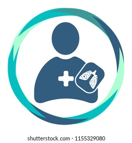 Flat Vector  icon. doctor  silhouette  in abstract circle frame. Holy father with sick lungs x-ray snapshot .Human priest shape. Medical cross. 