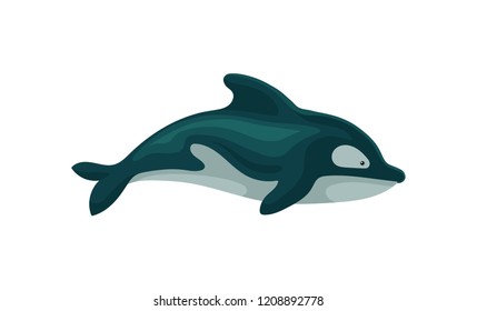 Flat vector icon of dolphin. Marine creature with fin on the back. Element for children book or greeting card