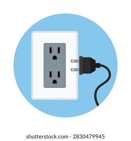 Flat Vector Icon of Dual Wall Outlet with Power Plug Representing Concept of Power Connection