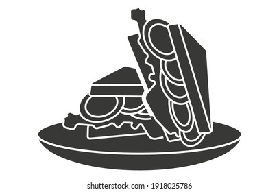 Flat vector icon an egg sandwich dish on a plate for apps or website