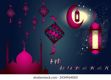 flat vector icon eid mubarak background