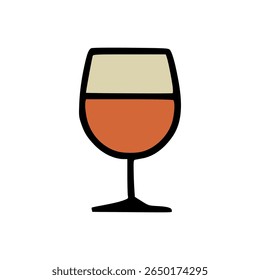 Flat vector icon of elegant wine glass filled with red and white layers, isolated minimalist alcohol drink illustration