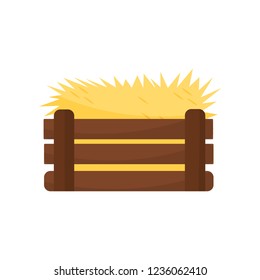 Flat vector icon of empty chicken nest. Yellow hay in brown wooden box, colorful vector design