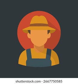 Icono de Vector plano del hombre del granjero con el carácter de la agricultura del sombrero