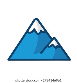 A flat vector icon featuring a simple stylized blue mountain with white snow caps against a plain background