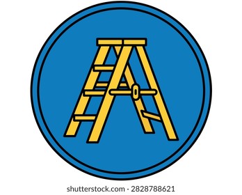A flat vector icon featuring a yellow step ladder centered inside a blue circular frame with a dark outline.