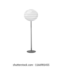 Flat vector icon of floor lamp with long metal leg and gray round lampshade. Modern element of home decor