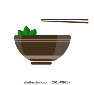 Flat Vector Icon - Food illustration bowl of noodles icon. Brown bowl.