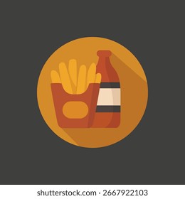 Ícone de vetor plano de batatas fritas e refrigerante bebida fast food