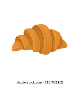 Flat vector icon of fresh french croissant isolated on white background. Sweet food for breakfast. Pastry theme