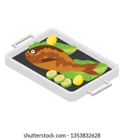 Flat vector icon of fried fish.