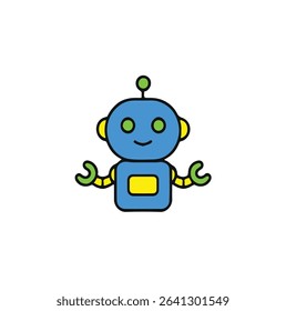 Flat vector icon of a friendly robot with accents, symbolizing robots, AI, automation, technology, or robotics. Great for tech startups, AI blogs, automation tools, STEM education.