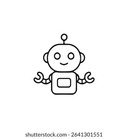 Flat vector icon of a friendly robot with accents, symbolizing robots, AI, automation, technology, or robotics. Great for tech startups, AI blogs, automation tools, STEM education.
