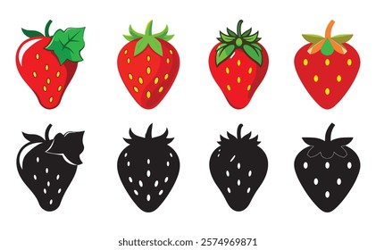 Flat Vector Icon of Garden Strawberry Fruit for Use in Food Apps, Websites, and Digital Platforms
