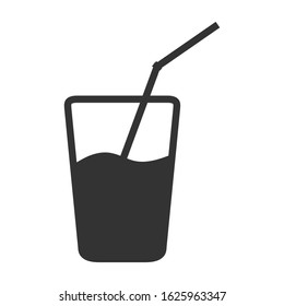 Flat vector icon of a glass with a straw. Empty silhouette isolated on white background