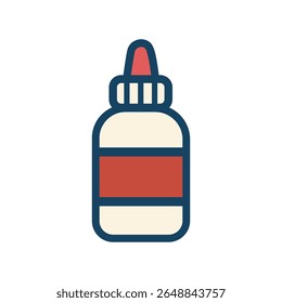 Flat vector icon of glue bottle for school crafts, children’s education projects, art activities, and classroom supplies in simple colorful design