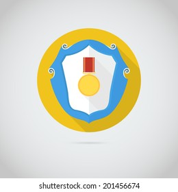 Flat vector icon with gold medal, symbol for your business and design presentation