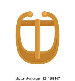 Flat vector icon of gold-plated metal buckle with hinged pin. Garment accessory. Element of clothing