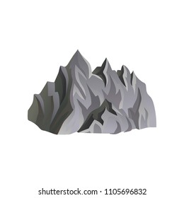 Icono vector plano de montaña rocosa gris con luces y sombras. Tema de escalada o montañismo. Elemento horizontal para juego móvil
