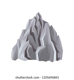 Flat vector icon of gray rocky mountain with lights and shadows. Climbing or outdoor adventure theme. Natural landscape element