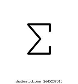 A flat vector icon of the Greek capital letter Sigma (Σ), representing summation or a function. Black monoline style. Isolated on white.