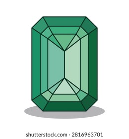 Flat vector icon of a green emerald cut gemstone.