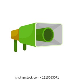 Flat vector icon of green metal megaphone. Loud-speaker. Device for voice amplification. For mobile app or web site