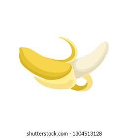 Flat vector icon of half-peeled banana. Yellow sweet fruit. Tasty and healthy food. Element for product packaging