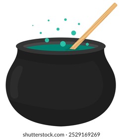 Flat vector icon of Halloween black witch's cauldron isolated on white background.